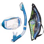 TUSA Sport Adult Imprex 3D Purge Mask and Dry Snorkel Combo, Fishtail Blue (w/Reusable Bag), UC-3325P-FB