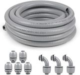 Elecoman 3/4inch 50ft Liquid-Tight Conduit and Connector Kit,Flexible Non Metallic Liquid Tight Electrical Conduit Kit with 5 Straight and 3 90-Degree Conduit Connector Fittings,3/4 in. Dia