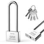 Lengthened Padlock with 6 Keys, 50mm Long Shackle Padlock High Security Locker Heavy Duty Keys Lock for Warehouses Container Doors Garage Shed Gates Bicycle