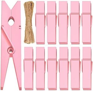 Clothes Pins Mini Clothespins Pink - 100 PCS Wooden Small Clothespins for Pictures with Jute Twine Tiny Photo Paper Clip, Ideal for Baby Shower, Crafts, Chip Clips, Home Office Decoration