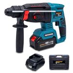 Tomahawk T2270 Cordless Rotary Hammer Drill Machine For Drilling And Chiseling - 21V, 4.0Ah Battery Reversible Hammer Drill Machine With Drill Bits For Home, Blue