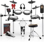 AKLOT Electric Drum Set with Kick-Tower: 4 Dual Zone Mesh Pads, 8’’ Tower-Style Kick Drum, 10’’ Snare, Dual Zone 10’’ Cymbals with Choke, 360 Sounds, User Kit, USB-MIDI, Throne, B-CORE 540 Air, Silver