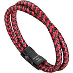 murtoo Mens Leather Bracelet, Braided Brown and Black Leather Bracelet for Men Women, Jewelry Gift for Boyfriend Girlfriend Wife Husband (Red-black, 8.07)