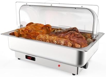 9QT Electric Chafing Dish Set for Buffet with Temperature Control, Roll Top Stainless Steel Buffet Servers and Warmers with Transparent Lid for Catering and Parties