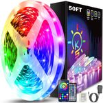 Keepsmile 50ft Led Strip Lights Bluetooth App Control Led Lights Strip with Remote Music Sync Color Changing RGB Led Lights for Bedroom Room Home Christmas Decor (Lumiere Led 15M)