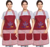 JMi Polyester Happy Chef Embroidered Apron for Women Kitchen Waterproof, Free Size, Double Pocket .Apron Bibs (Free, MAROON, 3)