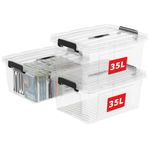 Cetomo 35L*3 Storage Boxes, Carry Plastic Storage Box with Lids, Organizing Container with Handle and Secure Latching Buckles, Stackable, Nestable, Tote Bin for Home Office Clothes, 35L-3Pack, Clear