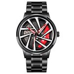 SKMEI Stainless Steel Men Analogue Watch New Wheels Rolling Creative Fashion Che Youhui League Fans Butterfly Double Snap Gift Wristwatch - 1990, Black Dial, Black Band