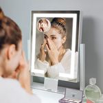 KOTTOVA Makeup Mirror with Lights - Modern Vanity Mirror, 14x12 Lighted-up Mirror with 3 Color Dimmable Lighting & Mount, Touch Sensor, with Detachable 10X Spot Mirror, Sleek Metal Frame – White