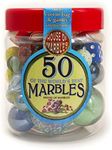 House of Marbles 50 of The World's Best Marbles, Tub of 50 Marbles, with a Mixed Assortment of Sizes and Designs, for Kids Traditional Glass Marble Games, with Dice, Cotton Bag and Instructions