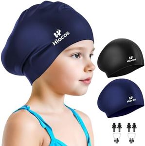 2 Pack Kids Swim Cap for Girls Boys, 2 Size Silicone Swimming Cap for Age 3-15 Toddlers Children Teens, Waterproof Swim Hats Bathing Caps for Long Hair Short Hair to Keep Hair Dry-12