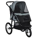 PawHut Pet Stroller for Small and Medium Dogs, 3 Big Wheels Cat Stroller Travel Folding Carrier with Adjustable Canopy, Safety Tether, Storage Basket, Black