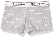 Champion Women's Heritage Underwear, Stretch Cotton Boyshort Panties, Single Or 3-Pack Boy Short, Grey White Logo Print, L
