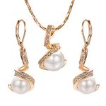 Yoursfs Vintage Pearl Jewellery Set of Necklace and Earrings Sets for Women 18ct Rose Gold Plated Fashion Girls Evening Prom Party Gift