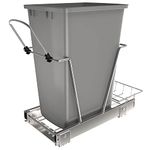 Rev-A-Shelf Pull Out Trash Can for Under Kitchen Cabinets 35 Qt 12 Gallon Garbage Waste Recyling Bin with Full Extension Slides, Silver, RV-12KD-17C S