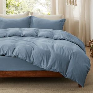 Bedsure Duvet Cover King Size with Fitted Sheet - 4 Pieces Prewashed Cotton-Like Polyester Extra Soft Bedding Set, Includes 1 Duvet Cover 104x90 Inches, 2 Pillow Shams, 1 Fitted Sheet, Mineral Blue