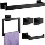 5-Pieces Matte Black Bathroom Hardware Accessories Set, SUS304 Stainless Steel Bath Towel Bar Set, Towel Racks for Bathroom Wall Mounted.