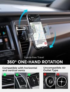 LISEN Car Phone Holder – 360° Rotating Air Vent Mount, Ultra Stable, Fits 4-7" Smartphones