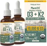 Organic Plant D3 + K2 - 10,000 iu - All-Trans MK7 from MenaQ7 (120 mcg K2)100% Organic & Plant-Based Sublingual D3 Drops (Cholecalciferol), 100% Vegan - Supports Immunity, Bone, Mood & Brain (2 Pack)