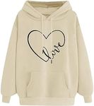 ZDRZK prime of day deals today 2024 Ladies Sweatshirts Heart Print Oversized Loose Fit Hooded Sweatshirts Spring Fall Fleece Going Out Pullover 2024 hoodies for women Khaki 3X