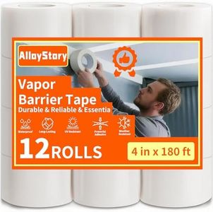 AlloyStory 4"x180ft Vapor Barrier Tape,White Crawl Space Seal Tape（12Rolls）