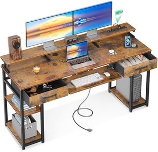 ODK Computer Desk with Drawers, 63 Inch Office Desk with Power Outlet and Keyboard Tray & Storage Shelves & PC Stand, Large Office Table Work Desk with Monitor Stand, Rustic Brown