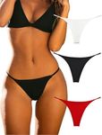 KUKU PANDA Cotton Thongs for Women Sexy Seamless Woman G String Panties 3 Pack Set (Black/Red/White, Large)