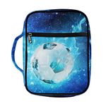 Coldinair Blue Starry Soccer Print Bible Cover for Men Teens Kids Boys,Galaxy Soccer Carrying Book Case Church Bag Bible Bag with Handle and Zippered Pockets