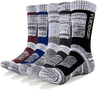 YUEDGE 5 Pairs Men's Athletic Socks Performance Cushion Crew Socks, Performance Moisture Wicking Workout Sports Socks, Wine Red/Blue/Light Gray/Gray/Black, XL (UK Size 9-12)