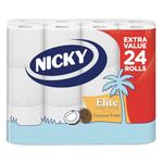 Nicky Elite Coconut Fresh Toilet Tissue - 24 Rolls of White Toilet Paper, 168 Sheets per Roll, 3-Ply, Exotic Coconut Scent, Softeness and Comfort to the Skin, Easy Open Pack, 100% FSC Certified Paper