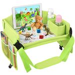 Zooawa Kids Travel Tray, Car Seat Tray for Kids Toddlers Car Seat, Toddler Car Seat Lap Tray, Road Trip Essentials Activity Table, Carseat Table Tray for Kids Road Trip Activities, Green