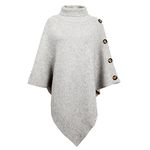 JFAN Ladies Poncho High Collar Shawls with Buttons Elegant Knitted Cape for Women Grey