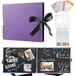 Scrapbook Photo Album 40 Black Sheets Memories Photo Albums Customizable,11.3 X 8.4 Inch Scrapbooks DIY Photo Album for Baby Child,with 12 Metallic Marker Pens,for Family,Wedding Memory Book,Purple