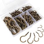 Aipaide 135 PCS Screw Hooks Cup Hook Ceiling Hooks 6 Sizes Screw-in Hooks Vintage Bronze Cup Hooks for Mug Cups Christmas Light Hanging Hooks Plant Indoors Outdoors Use