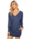 ZANZEA Women's Sexy Casual Loose Long Sleeve Jumper Baggy V-Neck Tops Blouse T-Shirt Blue M