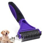 NursCare Pet Grooming Brush, Double Sided Undercoat Rake for Dogs & Cats, Professional Deshedding Brush and Dematting Tool, Safe and Effective Removing Knots, Mats, Tangles,and Flying Hair (Purple)