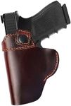 Left Handed OWB Genuine Leather Gun Holster with Retention Strap Compatible with Glock 19/43/43X, Springfield XD/Hellcat, Taurus G2C, S&W M&P Shield, SCCY, Sig P365 and Similar Sized Guns