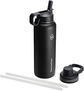 ThermoFlask 40 oz Double Wall Vacuum Insulated Stainless Steel Water Bottle with Spout and Straw Lids, Black
