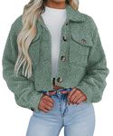 PRETTYGARDEN Womens Fall Clothes Sherpa Shacket Jacket Fuzzy Lapel Button Down Cropped Coat Winter Outerwear, Light Green, Medium