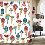 Inshere Funny Mushroom Shower Curtain for Bathroom with 12 Hooks, Cute Sexy Butt Retro 70S 80S Hippie Cool Groovy Shower Curtains Set for Bathroom Decor 72x72 Inch Waterproof Fabric