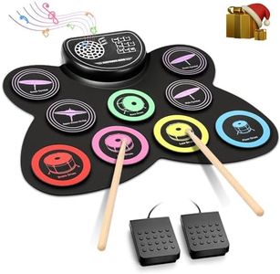 Electronic Drum Set, 9-Pad Roll-Up Drum Kit with Speaker, Headphone Jack, Pedals & Sticks, Portable Practice Pad, Ideal Gift