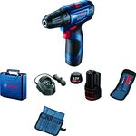 BOSCH Professional GSR 120-LI Cordless Drill Driver, 12 V, 10 mm Chuck with 2 x GBA 12 V 2.0Ah Battery, 1 x GAL 1210 CV Charger & Carrying Case & 21 Pcs Accessories Set, 1 Year Warranty