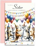 Sister Birthday Card - Dancing Cats Design - Happy Birthday Card for Her. A5 with Pink Envelope - Designed and Printed in the UK