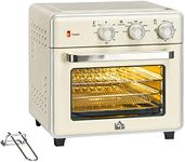 HOMCOM 20L Countertop Mini Oven, 7-in-1 Toaster Oven with Warm, Broil, Toast, Bake, Air Fryer Setting, Timer, Adjustable Thermostat, 4 Dishwasher Safe Accessories, 1400W, Cream White