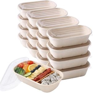 NROZIET 50 Pack Meal Prep Containers with PP Lid, 23oz Disposable Take Out Food Containers, Microwave Safe Cardboard Bagasse To Go Paper Bowls Soup Serving Bowls for Salad, Leftovers