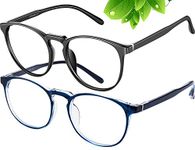 FEIYOLD Blue Light Blocking Glasses Women/Men,Retro Round Anti Eyestrain Computer Gaming Glasses(Black+Blue)