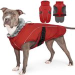 Dog Warm Fleece Jacket, Waterproof Winter Coat for Large Dogs Windproof Dog Puffer Coat Adjustable Winter Dog Jacket for Dogs Hiking Coat with Reflective Strips(Red, 2XL)