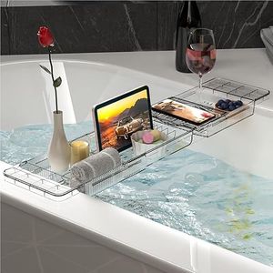 Baosia Expandable Bathtub Tray,Clear Plastic Anti-Slip Bath Tub Shelf Caddy Tray,Luxury Bathtub & Bathroom Accessories for Relaxing Spa,Suitable for bathtubs with an Internal Width of up to 28.7 inch
