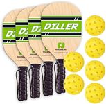 Diller Pickleball Paddle Bundle for 4 Players, Includes 4 Diller Pickleball Paddles, 6 Yellow Pickleballs