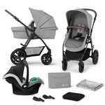 Kinderkraft MOOV CT Pram 3 in 1 Set, with Infant Car Seat Mink PRO I-Size, Travel System, Baby Pushchair, Buggy, Foldable, Accessories, for Newborn, from Birth to 3 Years, Gray